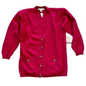 Macy's VTG Deadstock Pink Fushcia Lambswool Angora Cardigan Sweater Women Large